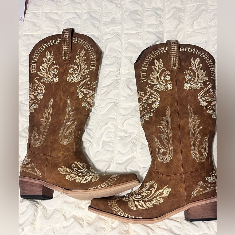 Brown Embroidered Cowboy Boots